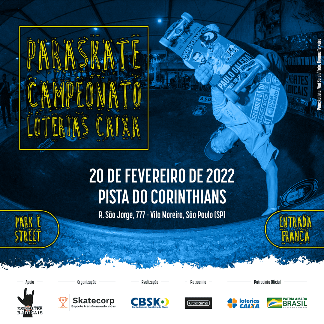 Paraskate Campeonato Loterias CAIXA acontece domingo (20), em São Paulo, com disputas de Park e Street