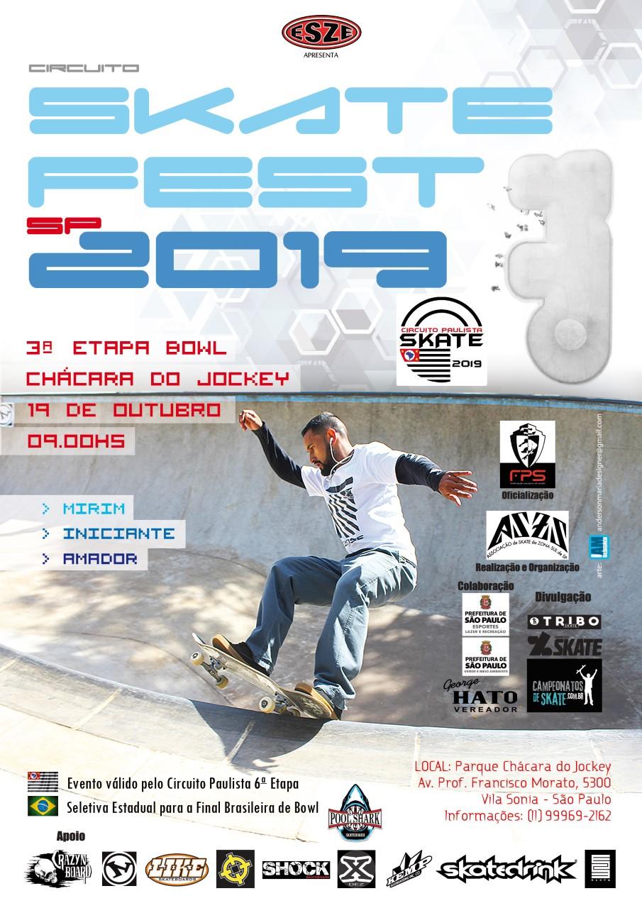 Parque Chácara do Jockey recebe 3ª etapa Bowl do Circuito Skate Fest SP 2019