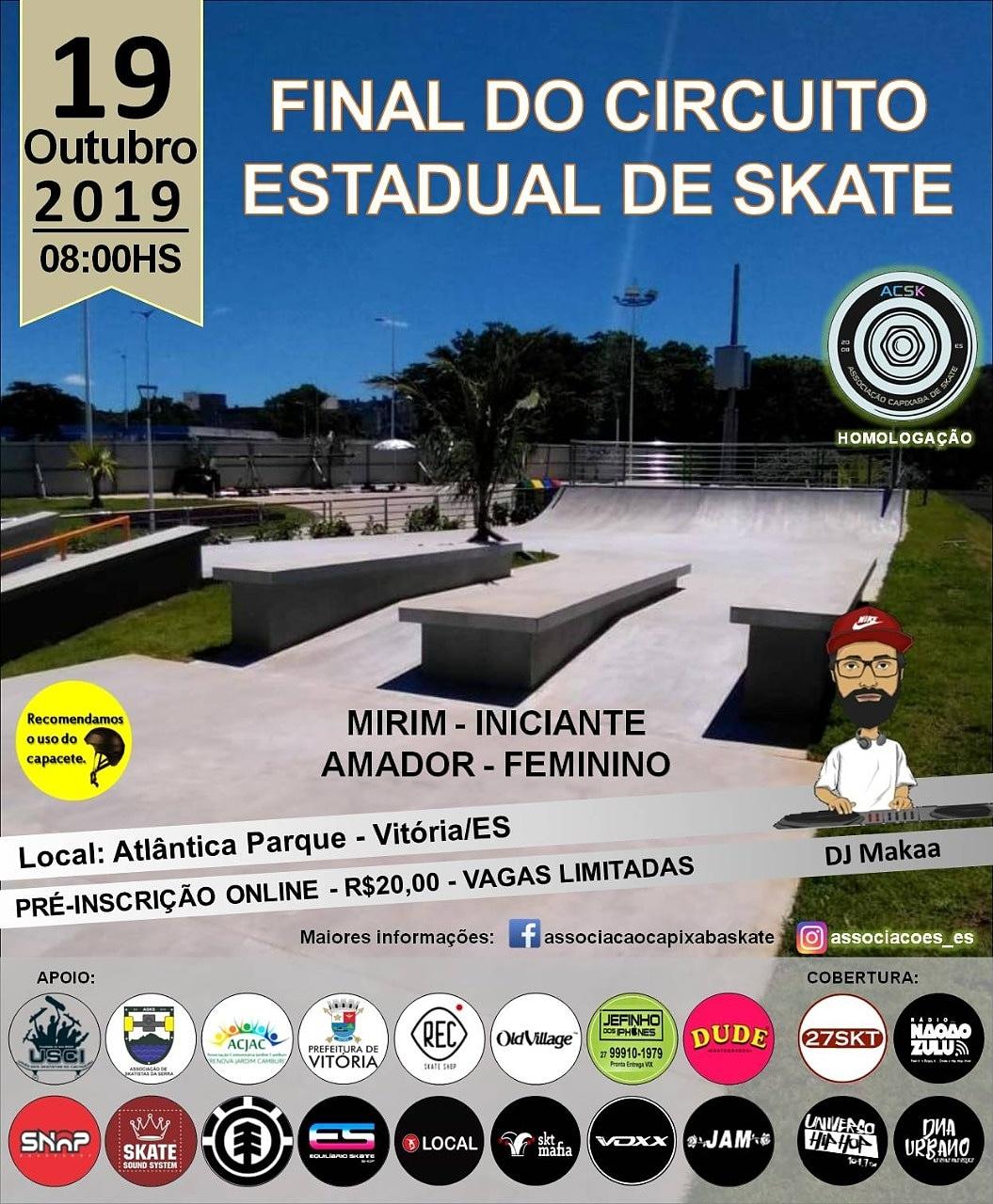 Última etapa do Circuito Capixaba de Skate acontece sábado (19), em Vitória (ES)