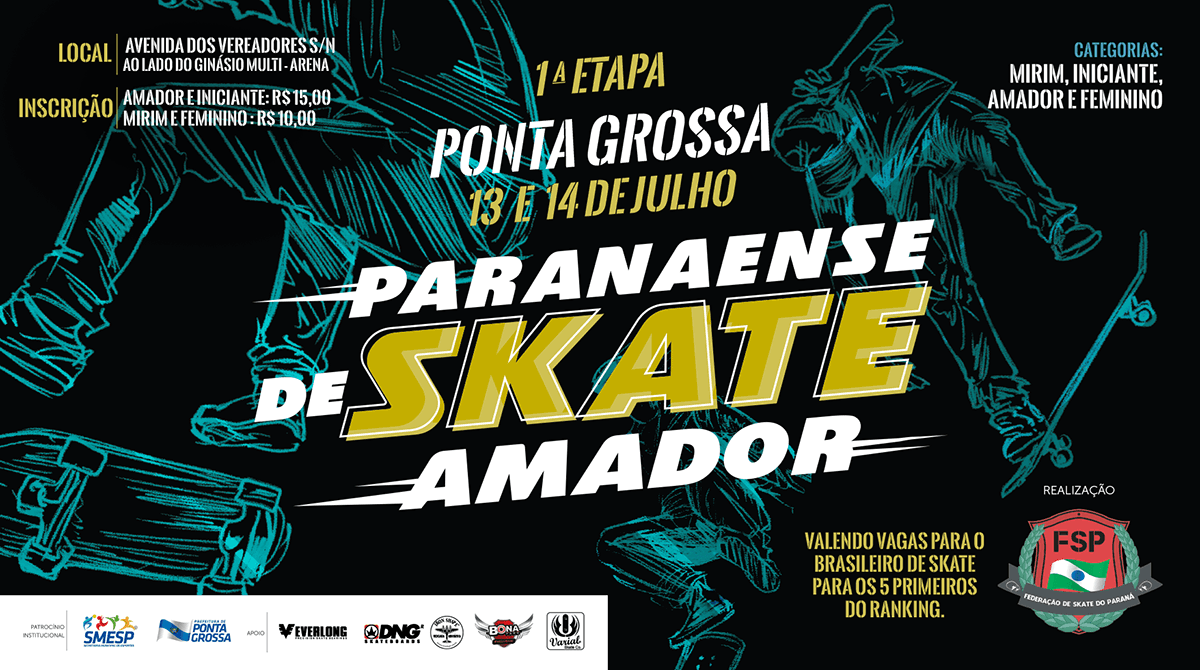 Primeira etapa do Paranaense de Skate Amador acontece em Ponta Grossa, no fim de semana (13 e 14)
