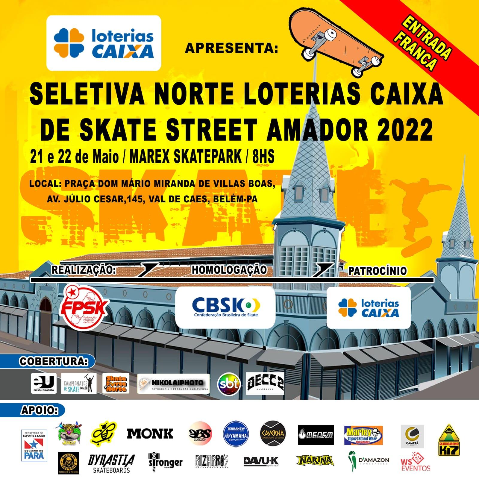 Belém (PA) será palco da Seletiva Norte Loterias CAIXA de Skate Street Amador 2022